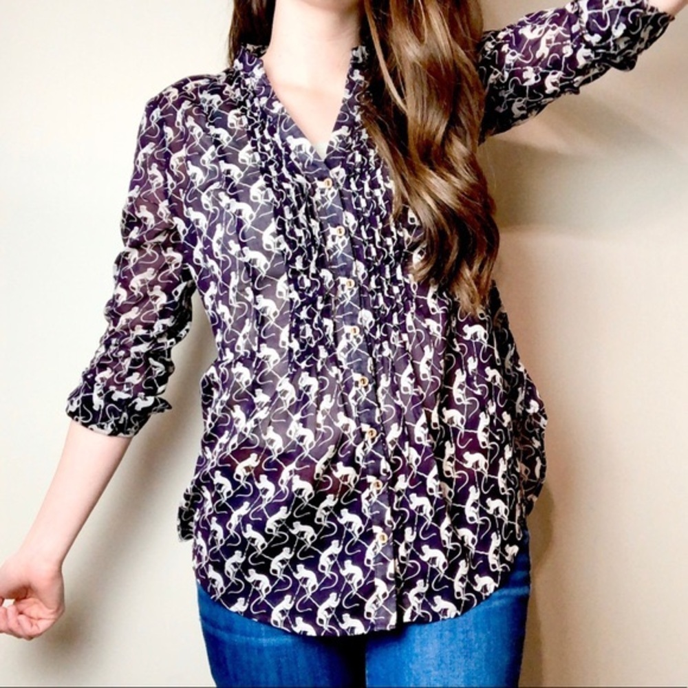 Anthropologie Monkey Animal Printed Top